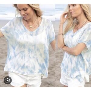 Wooden Ships Lindsey Marbled Knit Cotton V-Tee Tie Dye Sweater size S/M Beach